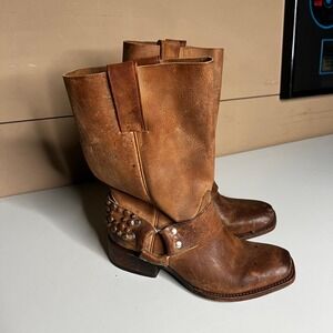 Freebird by‎ Steven Studded Leather Harness Boots Tan FB-TSTUD 6 Mens